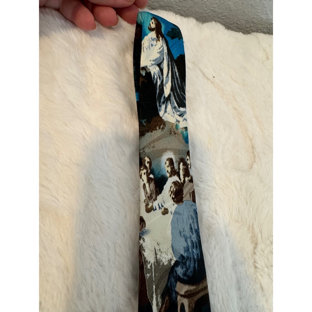 Gospitality Soul Winning Tie Mens Blue Religious Jesus Last Supper Crucifixion - Picture 5 of 10